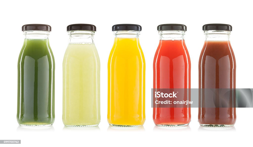 vegetable and fruit juice bottles isolated vegetable and fruit juice bottles isolated on white background Juice - Drink Stock Photo