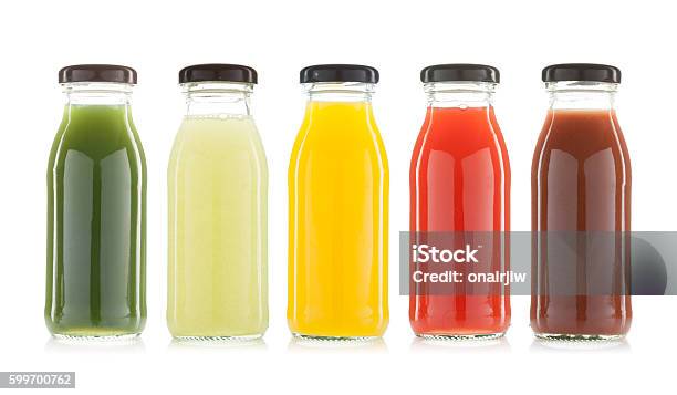 Vegetable And Fruit Juice Bottles Isolated Stock Photo - Download Image Now - Juice - Drink, Bottle, Merchandise