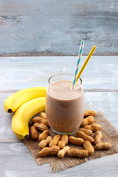 istock Peanut butter, banana smoothie 599701446