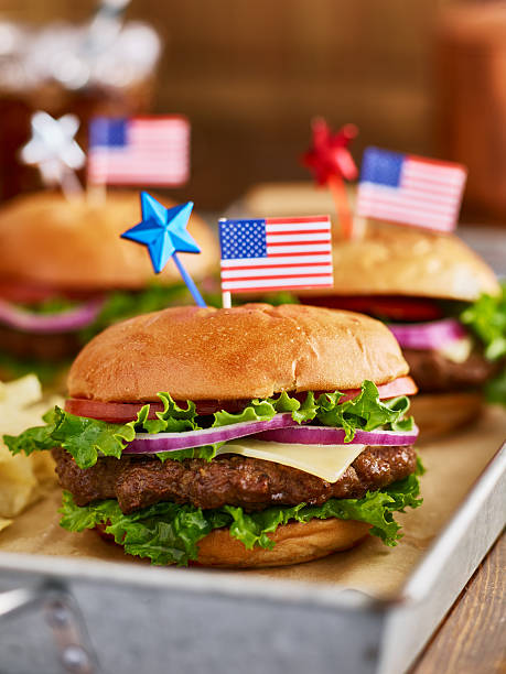 istock patriotic themed burgers with american flags 599704742