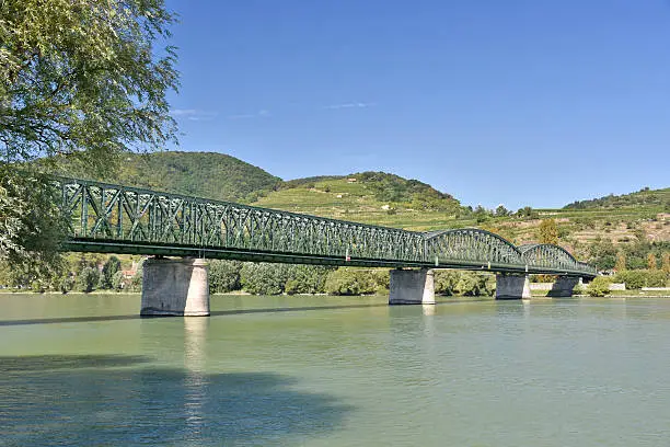 Old Mautern Bridge over the Danube river between Mautern and Stein