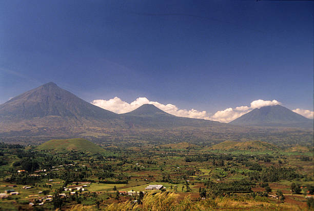 вулканы вирунгас, вид из кисоро, уганда - virunga volcanic complex стоковые фото и изображения