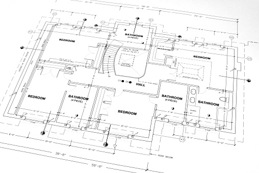 University building design from above analysing sunlight exposure and shadow at different times of the day. 3d image of solar analysis during building architectural design.