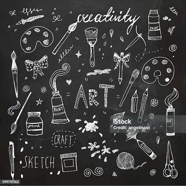 Hand Drawn Art And Craft Vector Symbols And Objects Stock Illustration - Download Image Now