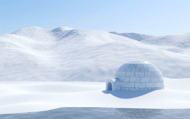 istock Arctic landscape scene with snowfield and igloo 599711172