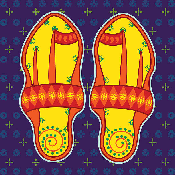 Kolhapuri sandal in Indian art style Vector design of pair of Kolhapuri sandal in Indian art style kolhapur stock illustrations