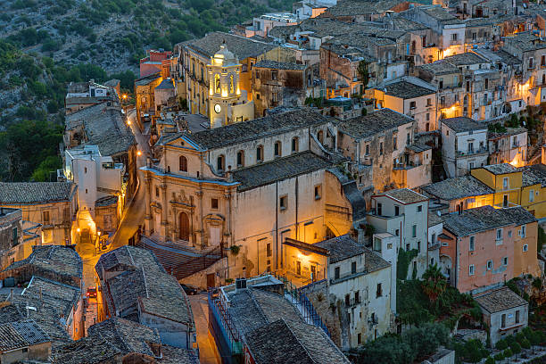 Part of Ragusa Ibla at night A part of Ragusa Ibla in Sicily at night noto sicily stock pictures, royalty-free photos & images