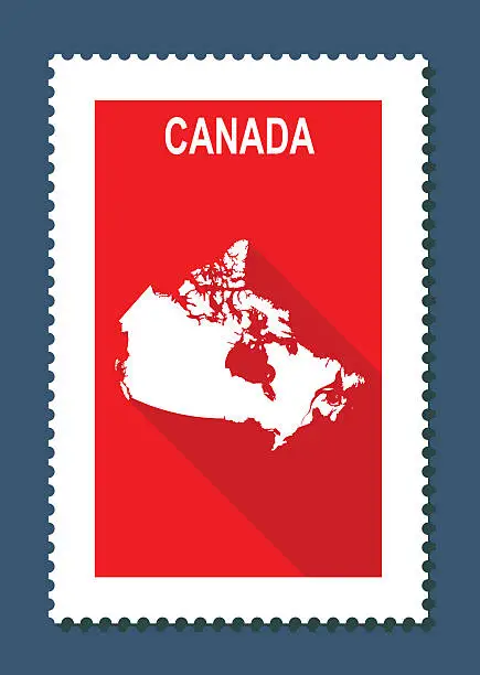 Vector illustration of Canada Map on Red Background, Long Shadow, Flat Design,stamp