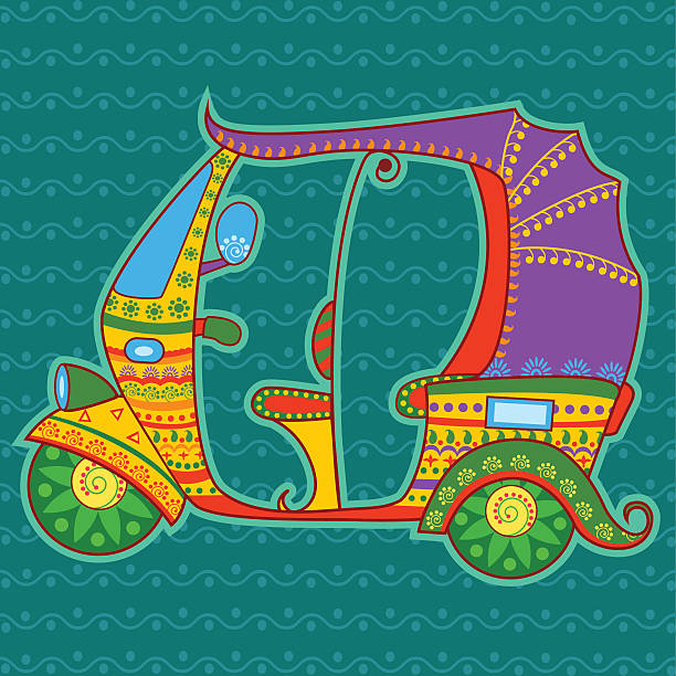 Auto rickshaw in Indian art style Vector design of auto rickshaw in Indian art style autorickshaw stock illustrations