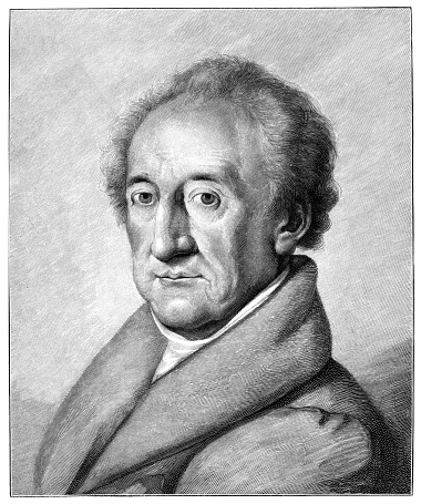 Engraving of german writer and philosopher Johann Wolfgang von Goethe from 1882 ( Copy of a painting from 1829 )