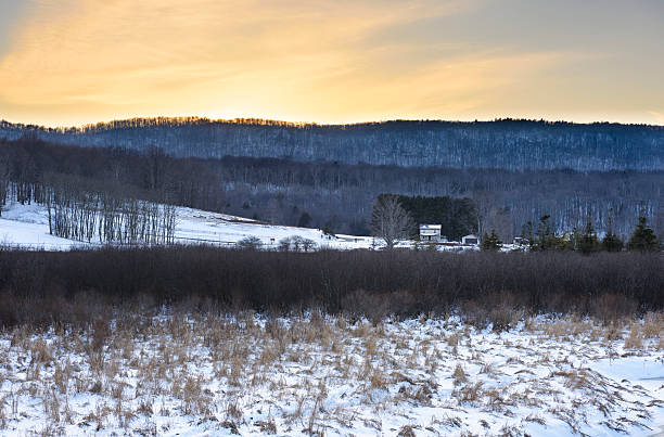 istock Farm in Winter with View of Mountains 599748076