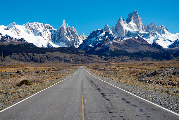 Road to El Chalten Road to El Chalten - view of Fitz Roy and cerro Torre mt fitzroy photos stock pictures, royalty-free photos & images