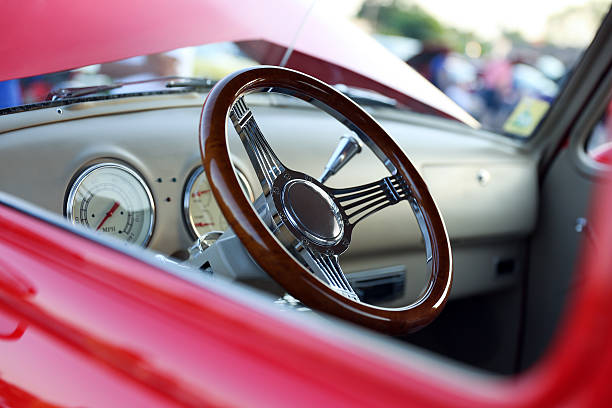 istock classic retro  vintage red car. Car interior 599754706