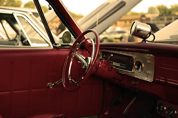 istock classic retro  vintage red car. Car interior 599754884
