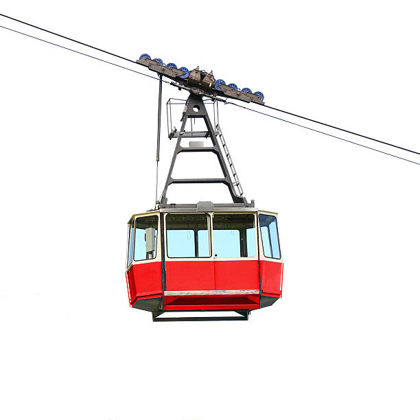 Red cable car isolated on white background. Red cable car isolated on white background. Retro technology and transportation theme. Object with clipping path. overhead cable car photos stock pictures, royalty-free photos & images