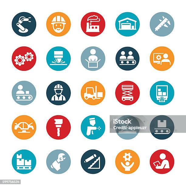 Manufacturing Icons Stock Illustration - Download Image Now - Icon Symbol, Manufacturing, Icon Set