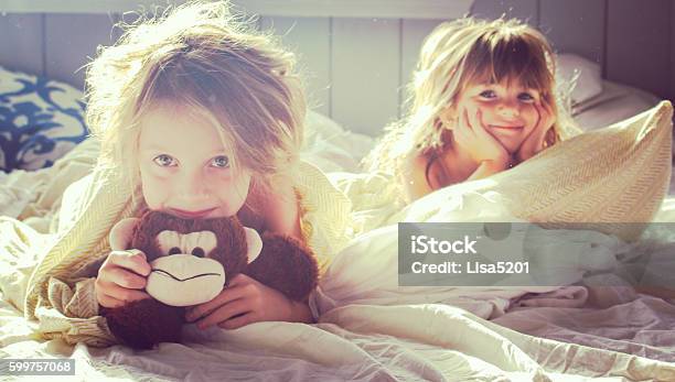 Good Morning Girls Stock Photo - Download Image Now - Child, Waking up, Sister