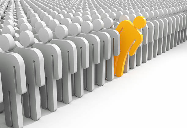 Person looks out from the crowd Person looks out from the crowd. 3d illustration standing out from the crowd stock pictures, royalty-free photos & images