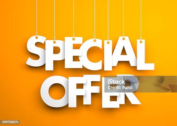 Special Offer Text Hanging On The Strings Stock Photo - Download Image Now - Sale, Giving, Ladder of Success