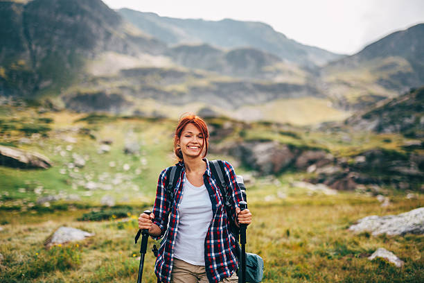 Free Stock Photo of Woman With Red Hair Standing in Front of Mountain ...