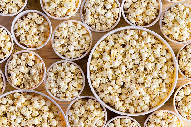 Buckets full of freshly made popcorn for everyone