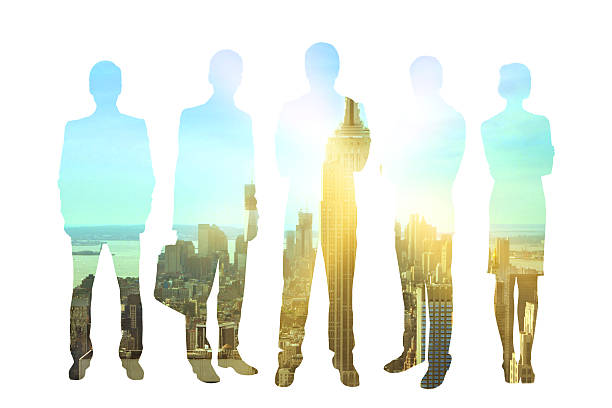 istock Businesspeople on city background multiexposure 599760984