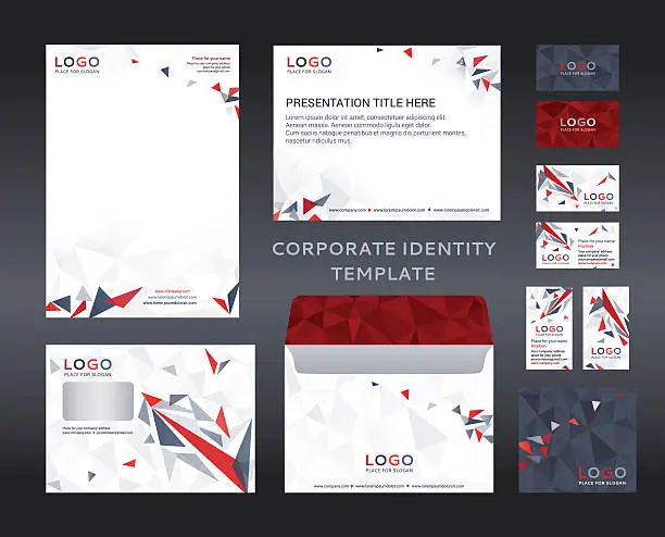 Vector illustration of Corporate identity kit in low polygon style. Company style