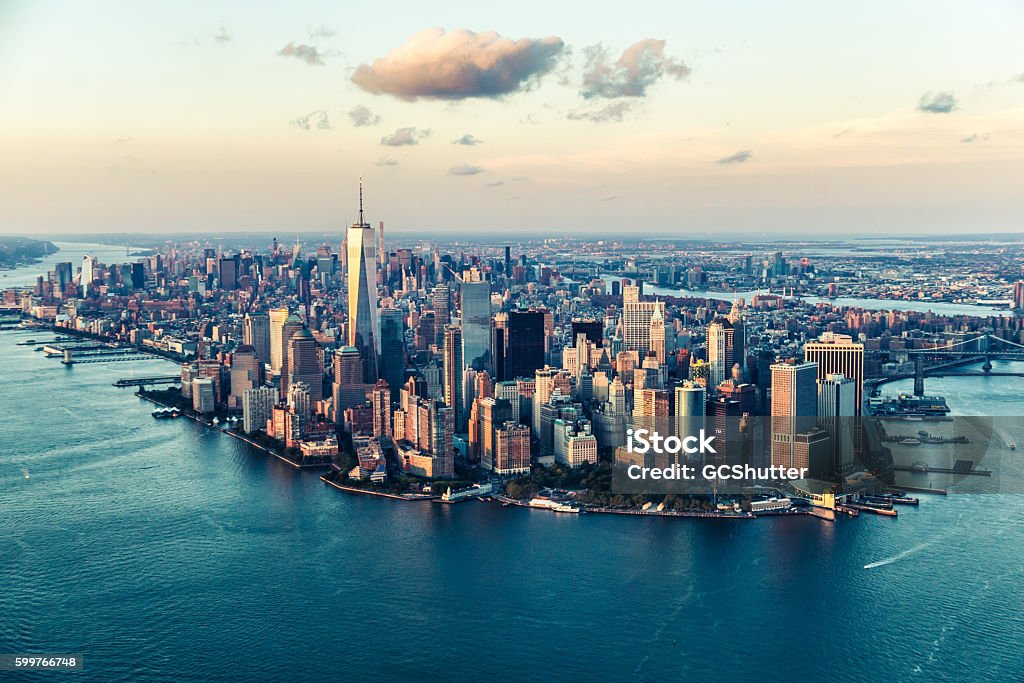 The City of Dreams, New York City's Skyline at Twilight Image of the Manhattan skyline at sunset from an elevated angle. New York City Stock Photo