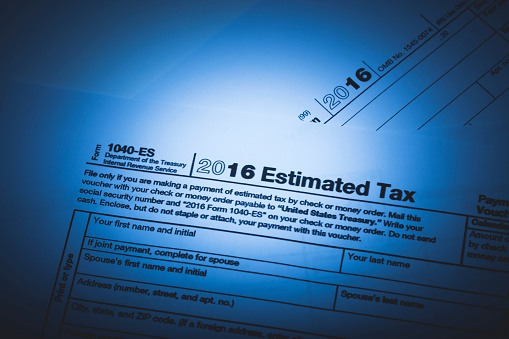 A stock photo of the 2016 1040-ES Estimated Tax forms. Photographed using the Canon EOS 5DSR and 100mm f2.8 IS L macro lens.