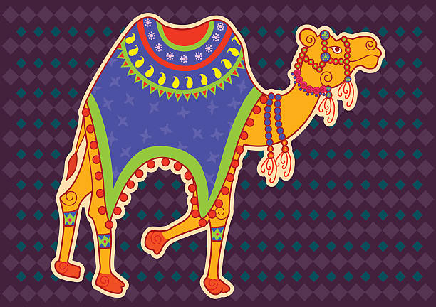 illustrazioni stock, clip art, cartoni animati e icone di tendenza di cammello decorato in stile artistico indiano - camel india animal desert