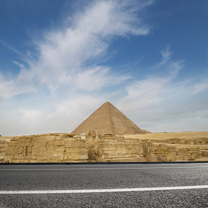 highway near the pyramids and the sphinx ,in Cairo, Egypt