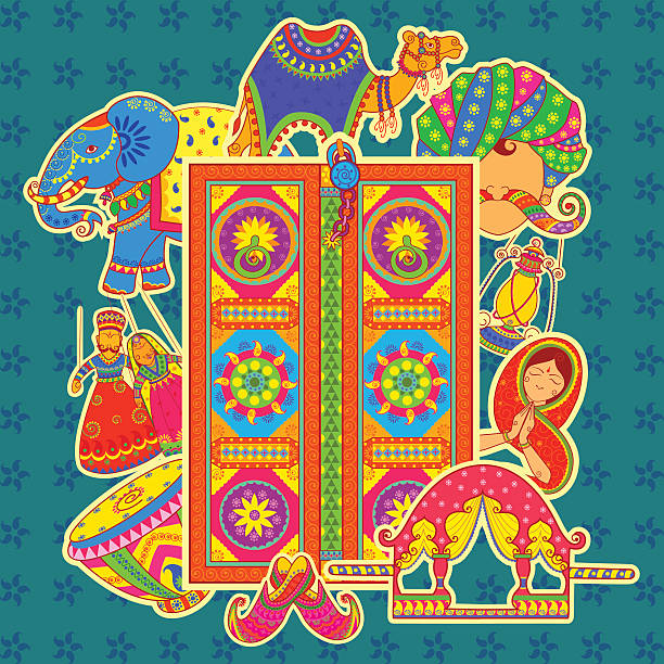 bildbanksillustrationer, clip art samt tecknat material och ikoner med culture of rajasthan in indian art style - rajasthan