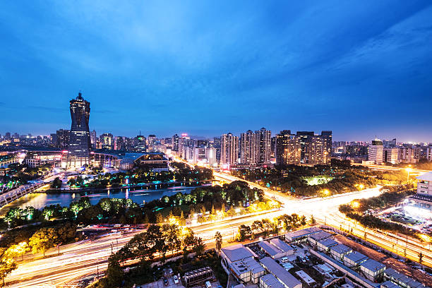 istock skyscrapers with blue sky at night 599775260