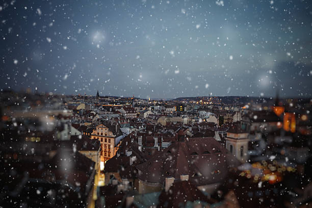istock Christmas snow night lights in Prague, Europe 599779436