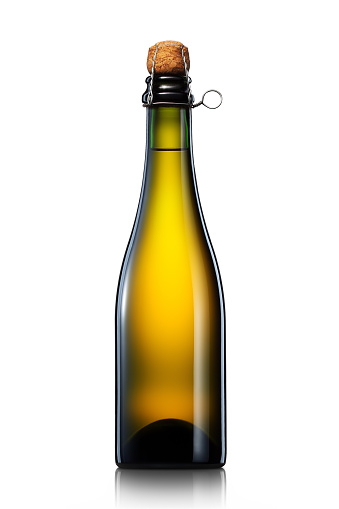 Bottle of beer, cider or champagne with clipping path isolated on white background