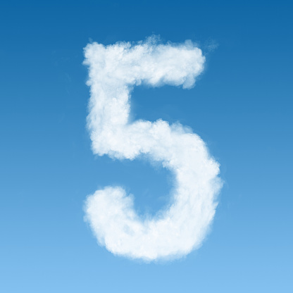 number five made of white clouds on blue background, not render. Concept idea