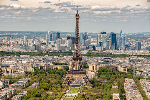 Paris sunny blue sky aerial view landscape