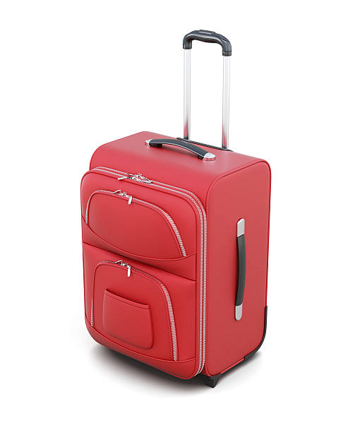 istock Red suitcase on wheels isolated on white background. 599788412