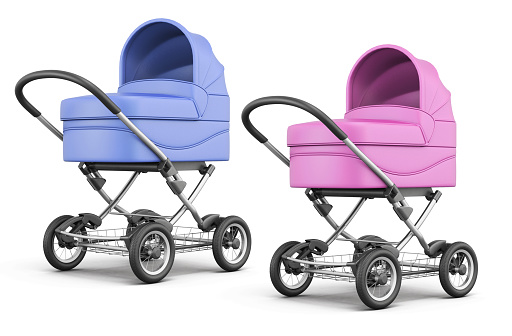 Set of baby stroller isolated on white background. 3d render image.