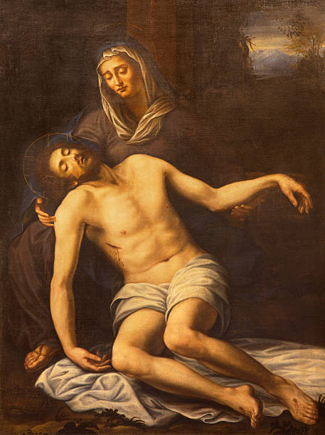 Rome - The painting of Pieta Rome, Italy - March 10, 2016: Rome - The painting of Pieta in church Basilica di San Marco by unknown artist of 17. cent. pieta stock pictures, royalty-free photos & images