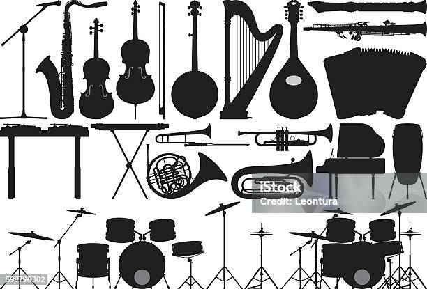 Detailed Musical Instruments-vektorgrafik och fler bilder på Musikinstrument - Musikinstrument, Silhuett, Vektor