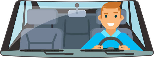 fahrzeug-innenraum fahrer auto fahren isoliert flache design - steering wheel car symbol control stock-grafiken, -clipart, -cartoons und -symbole