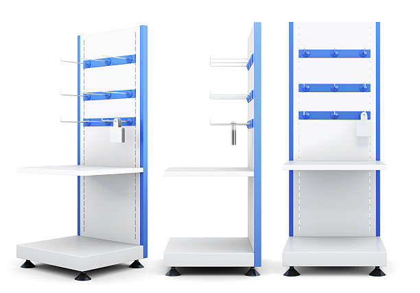 Different view of racks for merchandise isolated on a white