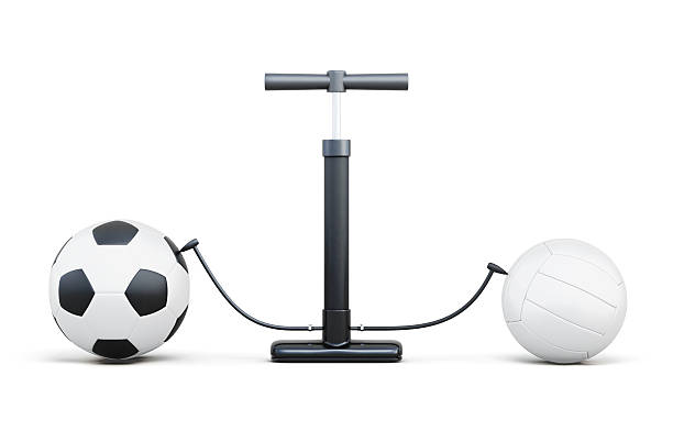 istock Air pump and sport balls isolated on white background. 599790874