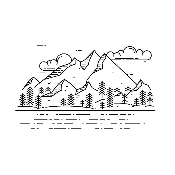 illustrazioni stock, clip art, cartoni animati e icone di tendenza di paesaggio lineare piatto vettoriale. - canadian culture landscape mountain range mountain