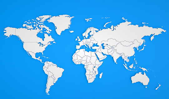White World Map. Blue Background
