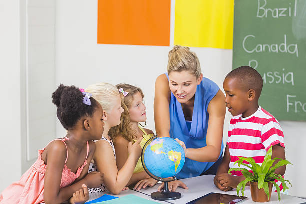 istock Teacher discussing globe with kids 599792162