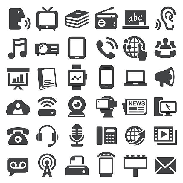 kommunikationsmedien-icons - big series - multimedia stock-grafiken, -clipart, -cartoons und -symbole