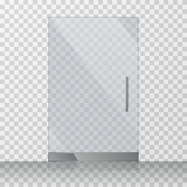 illustrations, cliparts, dessins animés et icônes de porte transparente en verre transparent isolée sur une illustration vectorielle d’arrière-plan à damier - office backgrounds window glass