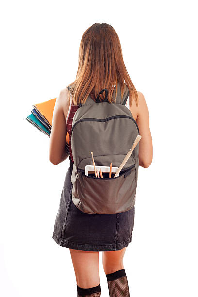 Back view of student girl
